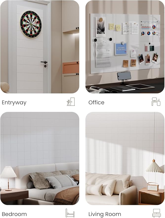 Bumusty Large Cork Board Alternative-36 x24 Felt Bulletin Board Tiles, with 30 Pushpins, 40 Adhesive Tabs, 6-Pack Slat Wall Paneling, Cork Boards for Office Push Pin Board Felt Board-Milky White