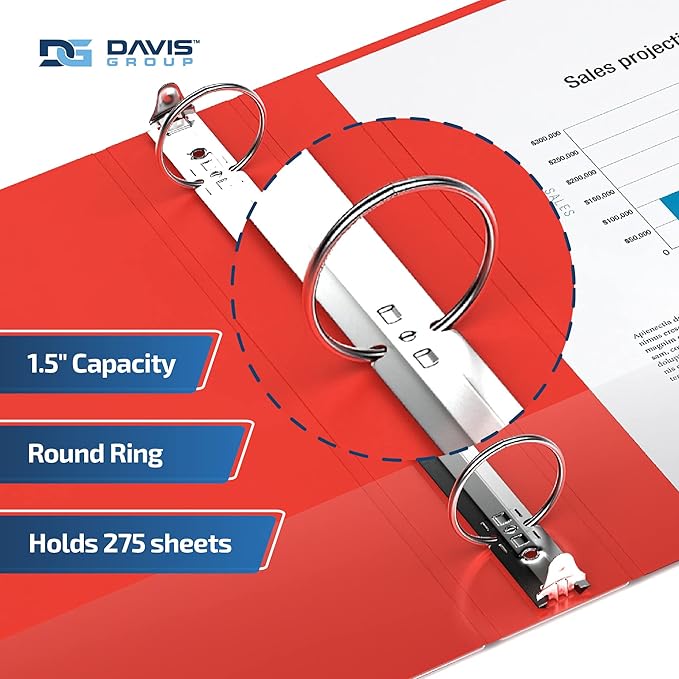 Premium Economy 6-Pack 3-Ring Binders for School or Office, Round-Ring Binders, 1.5 Inch, Red