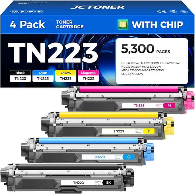TN223 Toner Cartridge Set 4-Pack Replacement for Brother TN-223 TN227 Compatible with HL-L3270CDW HL-L3210CW MFC-L3770CDW HL-L3290CDW MFC-L3750CDW L3710CW HL-L3230CDW L3230CDN Printer Ink Color Black