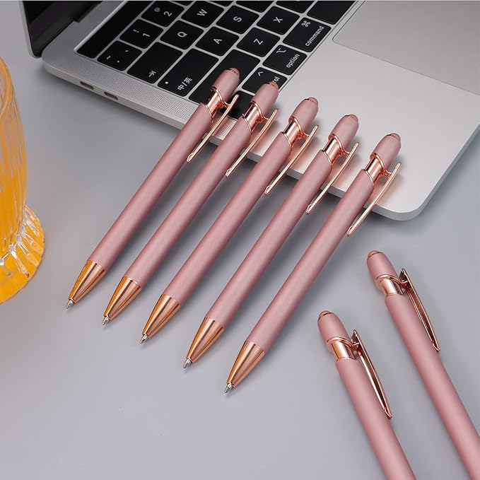 12 PCS 2 in 1 Stylus Ballpoint Pen with Stylus Tip, 1.0 mm Black Ink Metal Pen Stylus Pen for Touch Screens (Rose Gold & Gold)