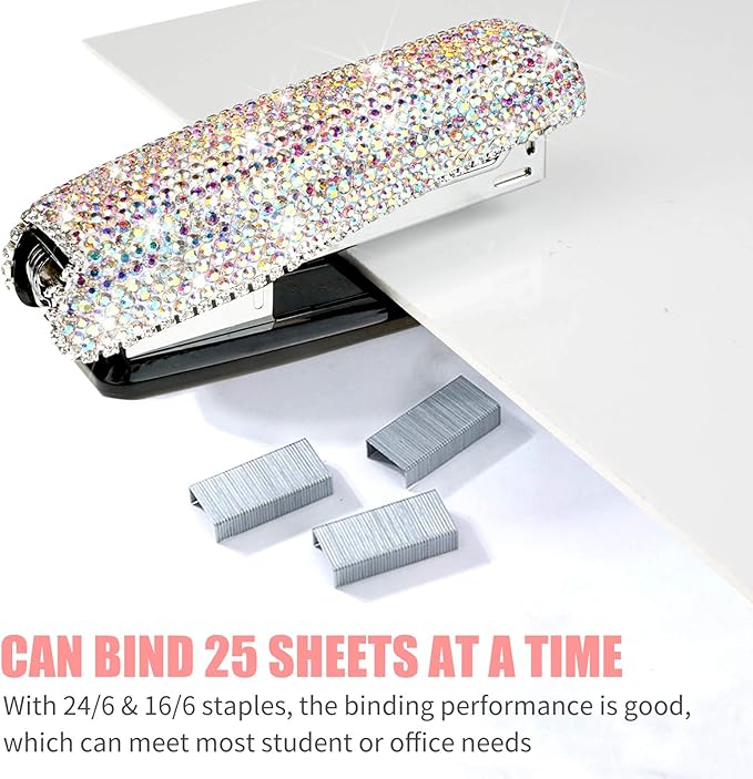 Diamond Crystal Handmade Bling Dazzling Stapler for Office, School, or Home (AB Color)
