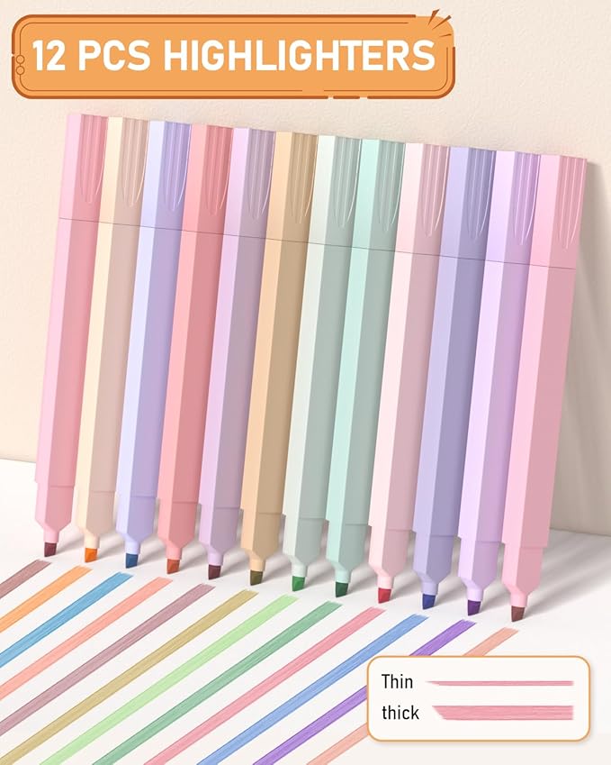 Nicpro 33PCS Aesthetic Highlighter and Gel Pen set with Case, 12 Bible Highlighters & Cute Pens Refills With Soft Ink & Tip, No Bleed Quick Dry for Bible Study Journaling Planner Notes School Supplies