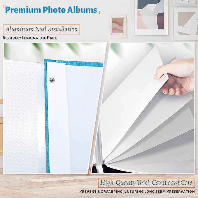 Photo Album Self Adhesive Scrapbook,120 Pages Large Photo Book for 4x6,5x7,8x10 Pictures,DIY Album for Baby Wedding Family Travel Birthday,with Metallic Pen and Scraper