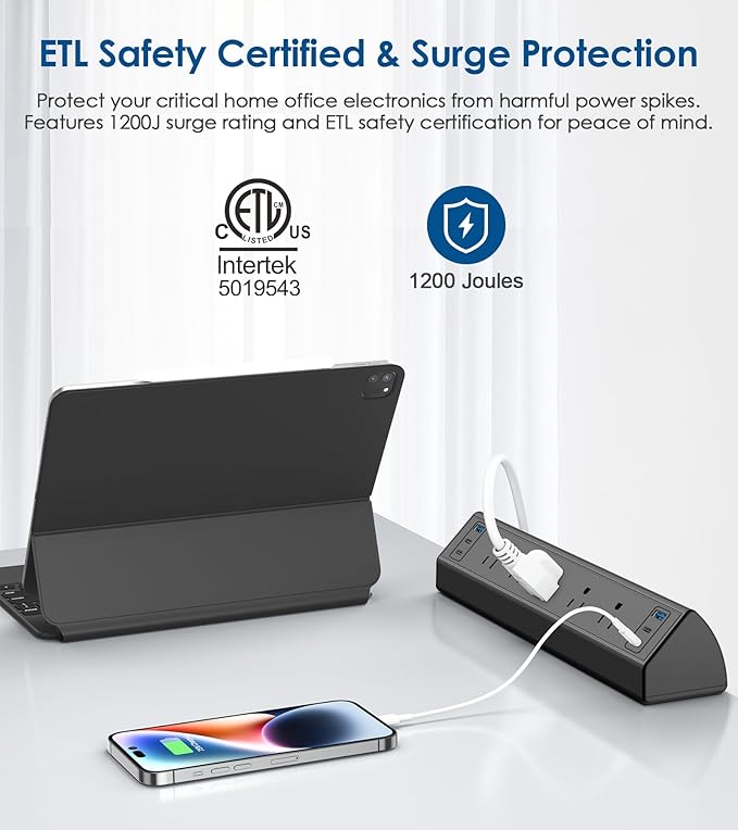 Jgstkcity Desk Clamp Power Strip USB C,40W Total Fast Charging Station,4 PD 20W USB C Ports,Desk Edge Mount Surge Protector,5 Outlets,Fit 1.96" Tabletop Edge,ETL Listed