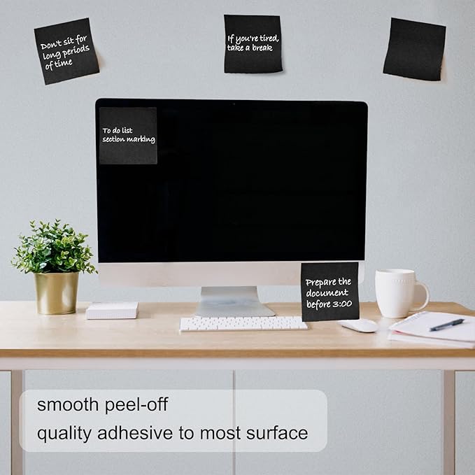 Beieverluck 48 Pack Pop Up Sticky Notes 3X3 Inch Colorful Post Stickies Self Sticky Note Pads for Office, Home, School, Meeting, 80 Sheets/pad, (Black)