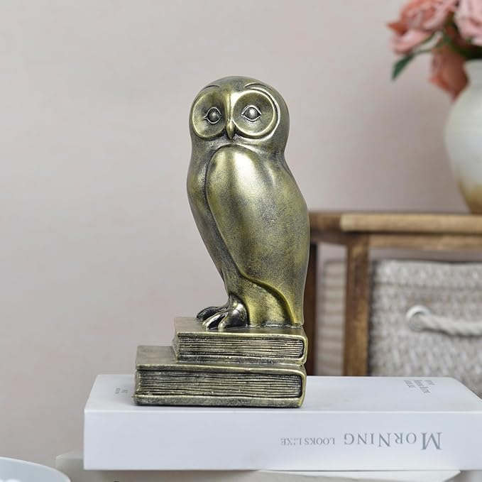 Vintage Gold Owl Bookends,Resin Animal Decorative Book Ends for Shelves,Book Holder with Anti-Slip Base,Luxurious Bird Bookends for Kids Rooms Office Home Decor,Unique Book Lover Gift