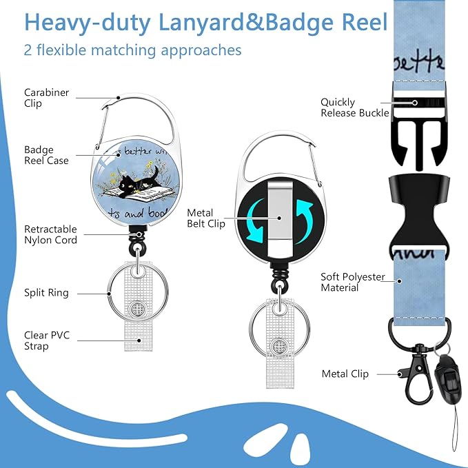 Cat Badge Holder Reel Lanyard,ID Card Badge Holder Retractable Name Tag Clips for Doctor Nurse Teacher Office Student