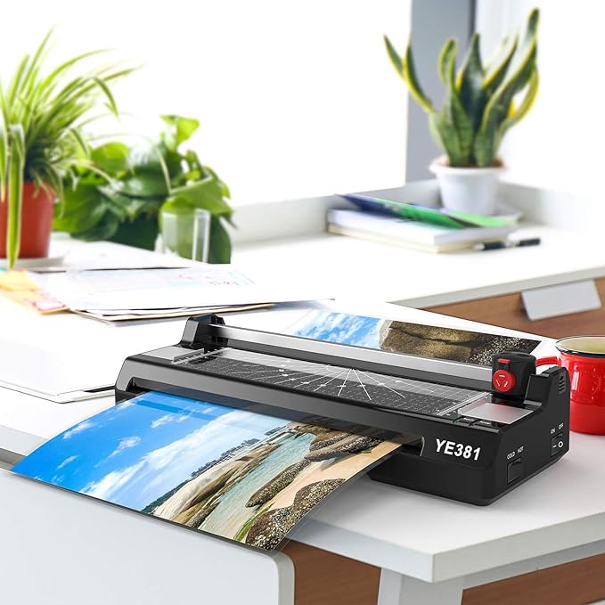 Laminator Machine for A3/A4/A6, YE381 13inch Thermal & Cold Laminating Machine for Home Office School Teacher Use with 50 Pouches, Paper Trimmer and Corner Rounder