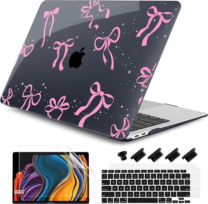 DONGKE Compatible with MacBook Air 13 inch Case 2021 2020 2019 2018 Release A2337 M1 A2179 A1932 with Retina Display & Touch ID, Plastic Hard Shell & Keyboard Cover - Bows & Star