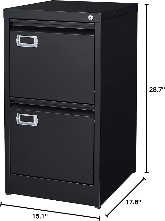 2 Drawer File Cabinet with Lock Metal Vertical Filing Storage Cabinet Office Home Steel Vertical File Cabinets for A4 Legal/Letter Size Narrow File Cabinet Locked,Assembly Required