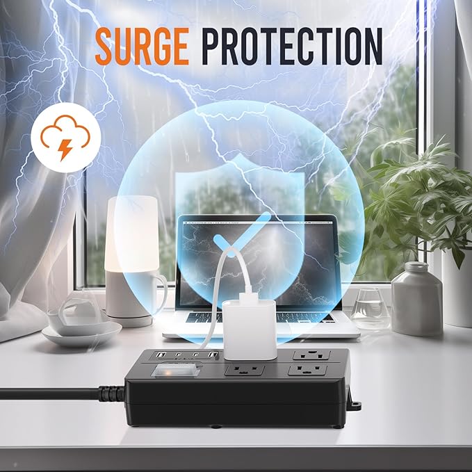 Outdoor Power Strip Weatherproof, IPX6 Waterproof Extension Cord Multiple Outlets with USB Ports, Overload Protection Shockproof,Electrical Power Strip Wall Mountable for Outdoor Decorations…, Black