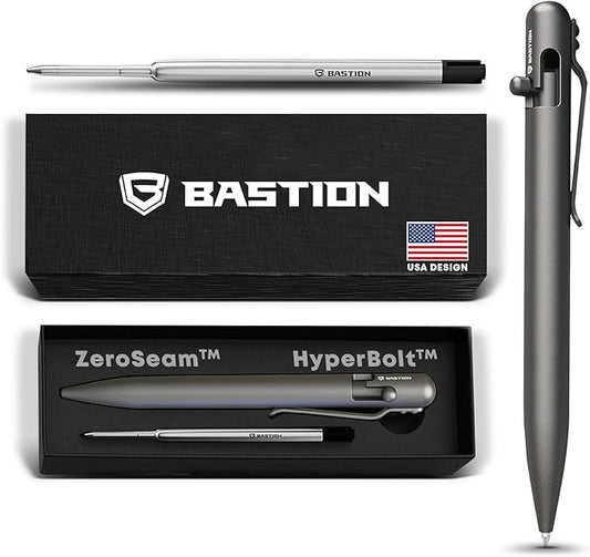 BASTION® Luxury Bolt Action Pen, Durable Professional Ballpoint Pen with Fine Tip, EDC Pen Ink Refillable Pen - Titanium Gray