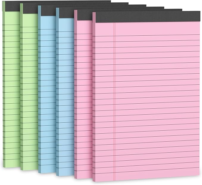 Note Pads 5x8, Narrow Ruled Legal Pad, Writing Pads 5x8, Colored Legal Pads, Pink Legal Pad,Small Note Pad, 30 Sheet/Notepad, 6 Pack Multicolor Lined Paper, Mini Legal Pads for School,Business,Home