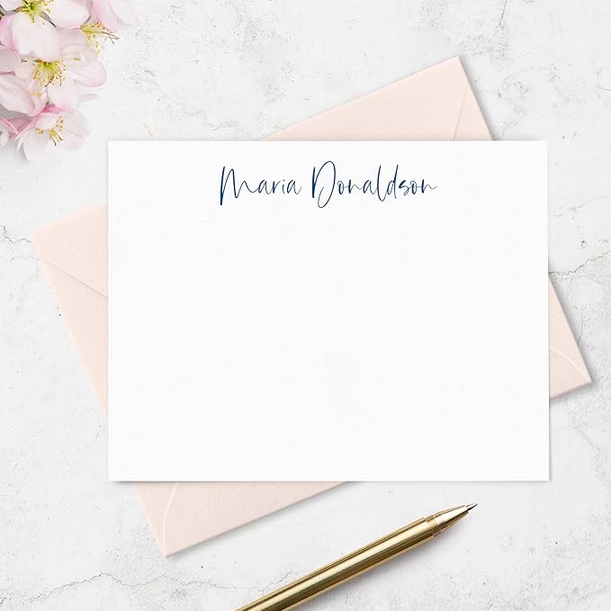 Fairmont & Grove Personalized Stationery Note Cards and Envelopes Set for Women Customized with Name in Script Font, Choose Ink & Envelope Colors Paper Co. (Font Style #3)