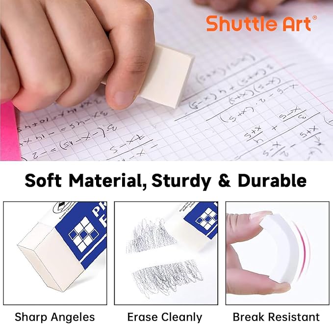 Erasers, Shuttle Art 144 Pack Premium Eraser Bulk, White Erasers Classroom Set for Kids Teachers as School and Office Supplies