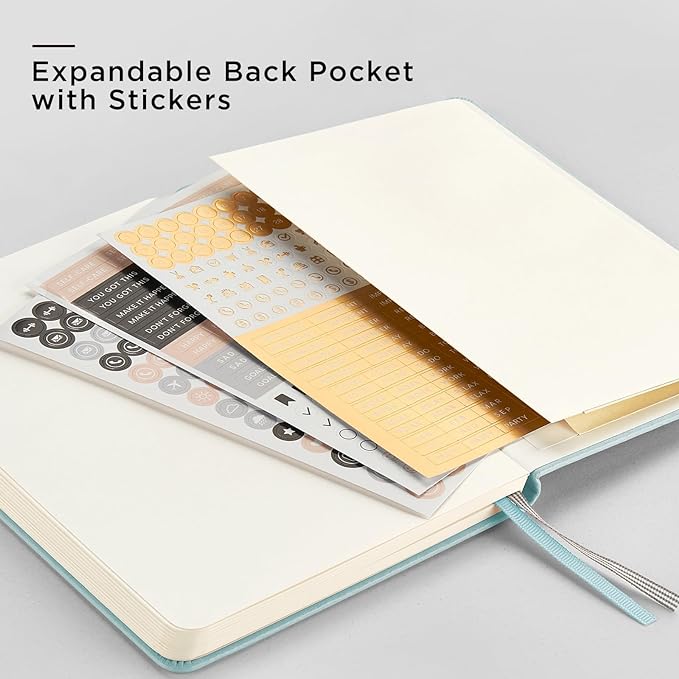 &And Per Se Dotted Journal Notebook (5 Packs), A5 Hardcover Leather Dotted Journal, 160 Pages 100 gsm Thick Paper, 3 Sheets of Stickers Included- 5.7'' x 8'' (Cyan