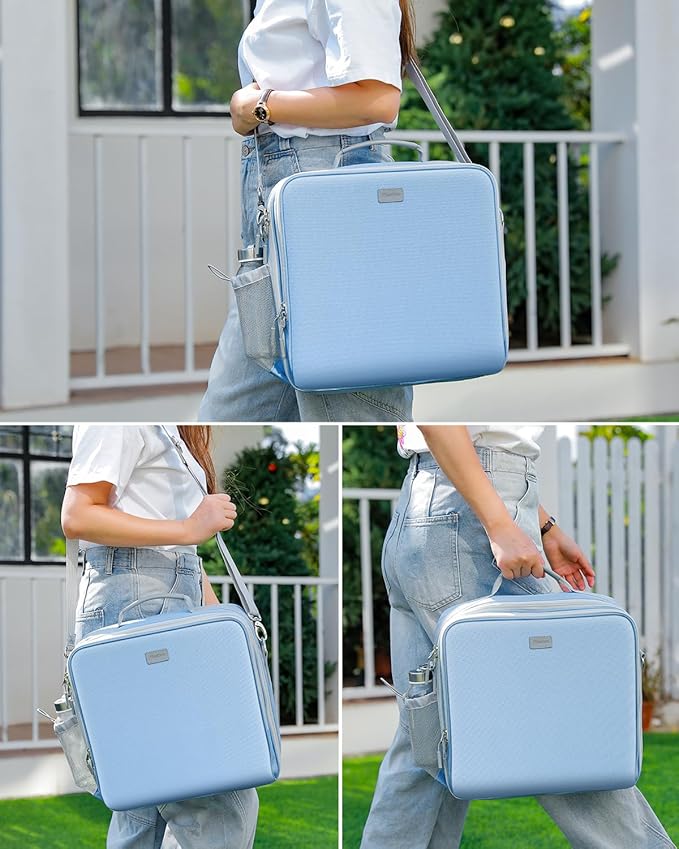 Zipper Binder, 3 Inch D-Ring 3 Ring with Water Bottle Holder,700 Sheet Capacity-Multiple Pockets,Binder with Strap for School/Office, Fit for 13" Tablet/Laptop,Patent Design-Baby Blue