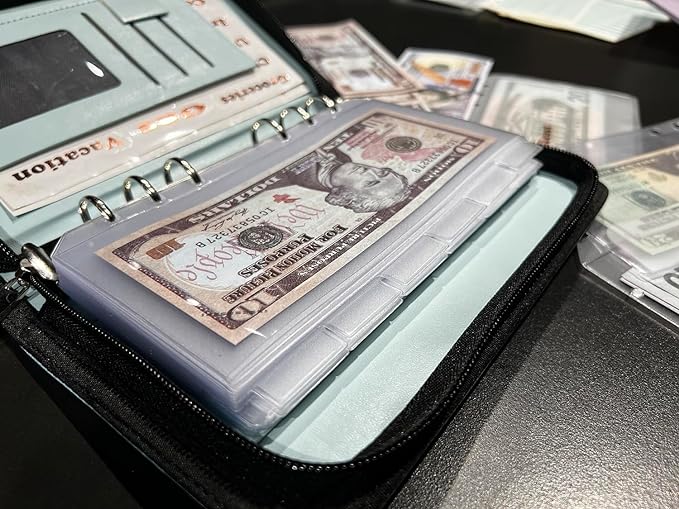 12PCS A6 Binder Pockets with No Zippers, Zipless Budget Envelopes with Index Bits Design, A6 Binder Pouch for 6 Ring Binder, Money Folder Organizer,Clear PVC Savings Challenges Envelopes,12PCS