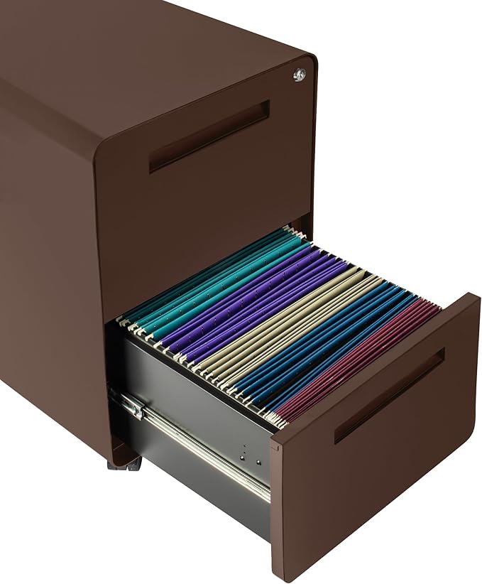 Laura Davidson Furniture Stockpile 2 Drawer Mobile File Cabinet with Lock - Under Desk Metal Filing Cabinet, Legal/Letter File Folders, Wheels and Stationary Feet, Pre-Assembled, Dark Brown