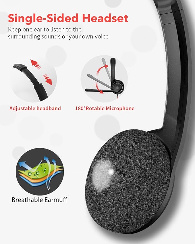 NUBWO HW02 USB Headset with Microphone Noise Cancelling &in-line Control, Ultra Comfort Computer Headset for Laptop pc, On-Ear Wired Office Call Center Headset for Boom Skype Webinars (USB-A)