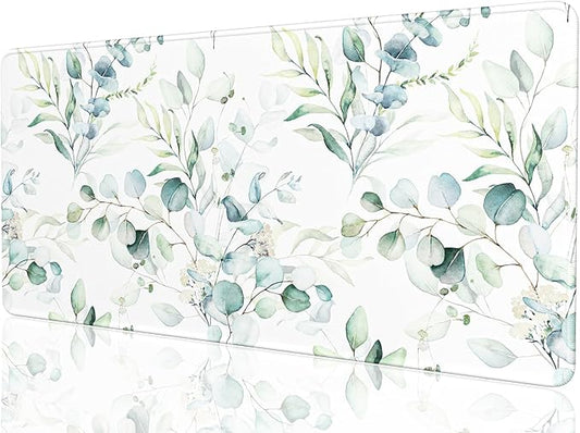 Desk Mat, 32" x 16" XXL Extended Large Gaming Mouse Pad, Desktop Decor Desk Pad, Cute Men Women Office Supplies and Accessories, XL Mouse Mat for Laptop & Keyboard, Minimalism White Flower