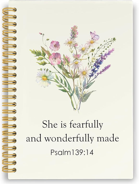 Bible Christian Wildflower Spiral Notebook, Inspirational Religious Journaling Notebooks for Work Office School, Floral Plant Prayer Hardcover Journals Gifts for Women, 160 Pages 5.5 x 8.3 Inch