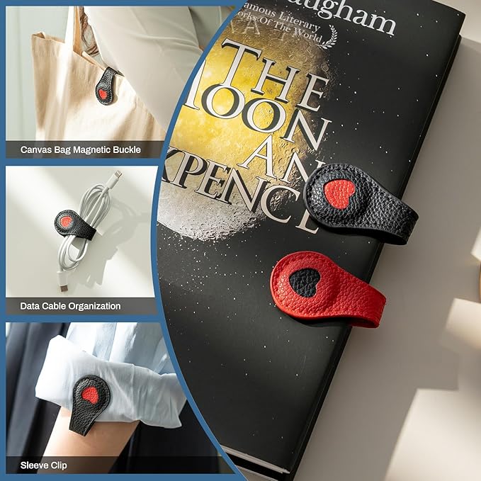 2Pcs Magnetic Leather Bookmarks with Gift Box, Magnetic Pen Holder Book Marks Clip Gift for Book Lover Readers Men Women Teachers Students, Heart Bookmarks