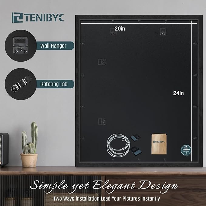 20x24 Picture Frames Set - 3 Pack - Black Solid Wood Poster Frame - Exclusive Woodgrain - Rooms, Offices, Gallery, Studio, and Hallway, Wall Display Decor