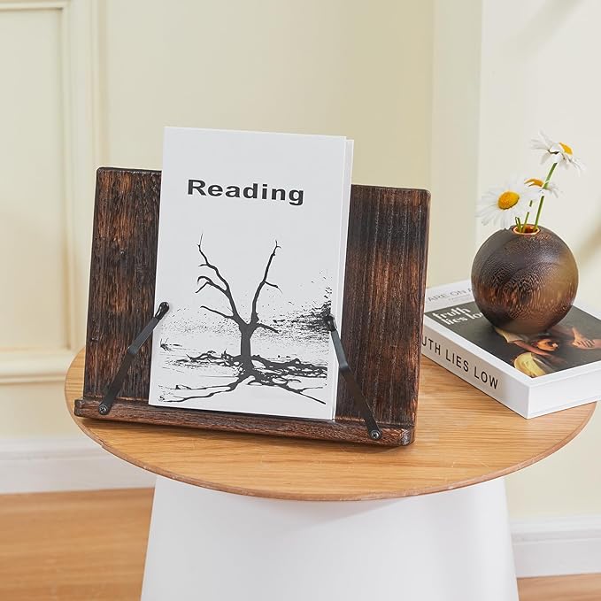 Wooden Book Stand Holder Adjustable,Portable Desktop Organizer for Cookbooks/Tablets,Hands Free Reading Rest with Ergonomic Design, Fits Books & iPads