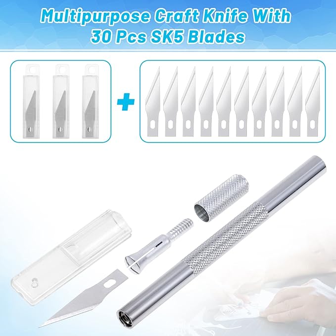 Anezus Exacto Knife Hobby Cutter with A4 Self Healing Cutting Mat Hobby Knife Set with 30 PCS Exacto Blades Precision Art Knife for Crafts Paper Scrapbooking Stencil