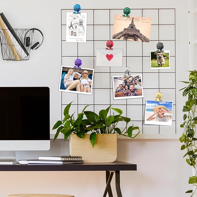 FINDMAG 12 Pack Magnetic Clips for Picture Hanging and Photo Display, Heavy Duty Scratch-Free Magnets for Refrigerator, Whiteboard, Fridge, Kitchen, Office, School, Classroom, Green.