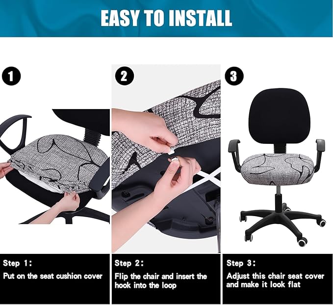 Smiry Printed Office Computer Chair Seat Covers, Stretch Fit Universal Desk Rotating Chair Cover Washable Removable Seat Cushion Protectors - Grey and Black