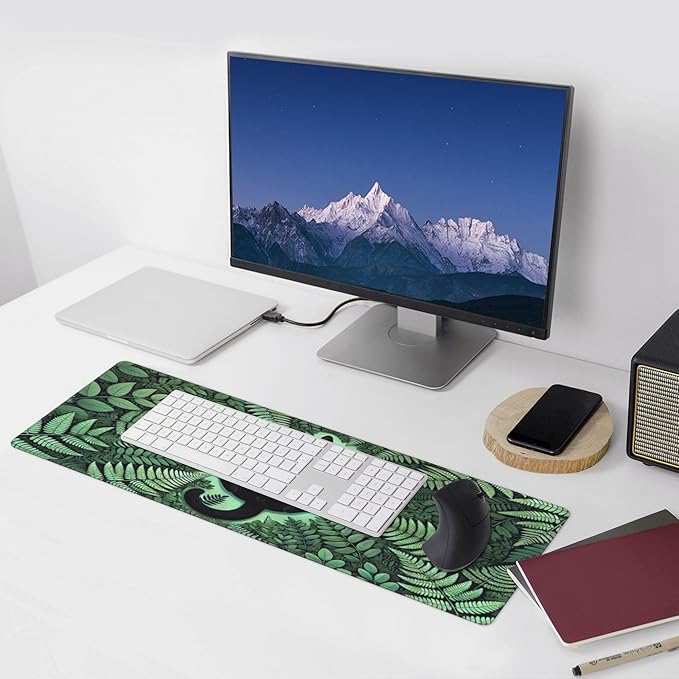 Green Plant Cat Desk Mat Large Gaming Mouse Pad Green Plant Cat Extended Mousepad Big in Laptop Computer Mouse Keyboard Mat for Office Desk Decor 31.5x12 in