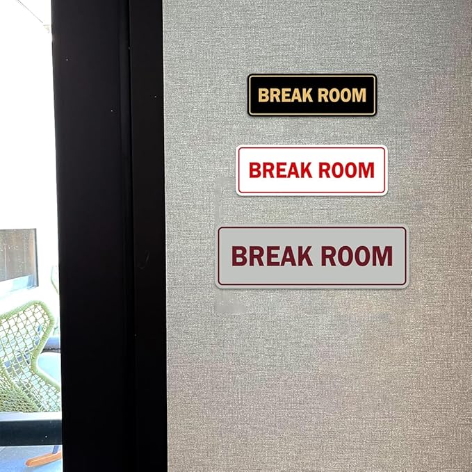 Standard Break Room Door or Wall Sign - Black - Small 2 Pack