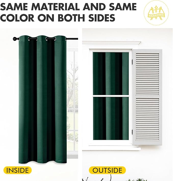 MIULEE Hunter Green Blackout Curtains for Bedroom Living Room 84 Inches Long 2 Panels, Thermal Insulated Room Darkening Drapes Solid Grommet Top Noise Reduction Emerald Green Curtains 40x84 Inch