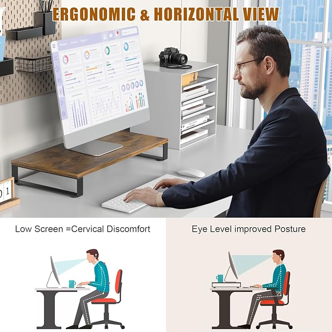 XINYAO Computer Monitor Stand Desk, 24 inch Ergonomic Desks Riser with Spacious Storage for Laptop, Printer, Accessories