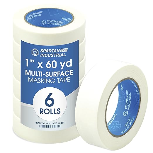 Spartan Industrial - 1" X 60 yd Masking Tape for Labeling, Packing, Art Projects, and More - 6 Craft Tape Rolls, 5.5 Mil