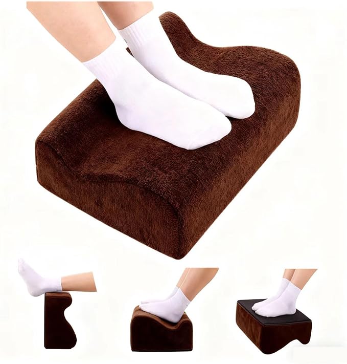 Foot Rest for Under Desk at Work, Ergonomic Under Desk Footrest with Washable Cover, Memory Foam Foot Stool for Office Chair & Gaming Chair, Back & Hip Pain Relief, Brown