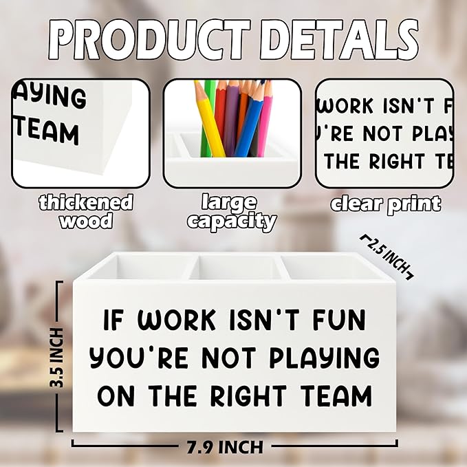 Inspirational Pen Pencil Holder Organizer for Desk, Inspirational Gifts for Women, Teamwork Team Gifts for Employees Coworkers Wooden Box Sign for Home Office Desk Tabletop Decorations