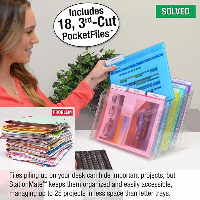 Ultimate Office StationMate Desktop Organizer (Includes 18, 3rd-Cut PocketFiles). Complete Project Manager and File Sorter for The Office or Home with an Incline Design Puts All Files in Clear View