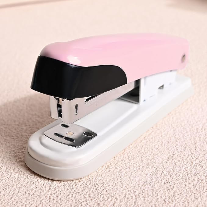 Temiary Stapler, Desktop Metal Staplers with 2000 Standard Staples, 25 Sheet Capacity, One Finger Stapling, Jam Free, No Effort Staplers for Classroom, Office or Desk (Pink)