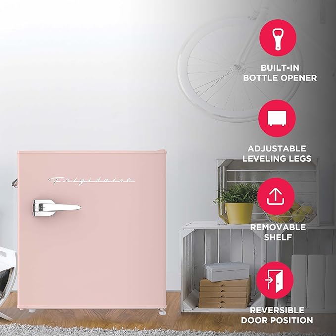 Frigidaire Coral EFR176- AMZ EFR176 Retro Mini Refrigerator-Energy Saving-Adjustable Thermostat Control-Side Mounted Bottle Opener-Ideal for for Dorm, Office, RV, Garage, Apartment 1.6 Cubic Feet