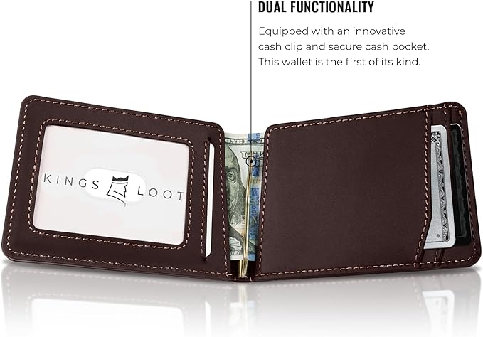Kings Loot Wallet for Men | Minimalist Slim RFID Blocking Leather Design with Cash Pocket & Card Pull Strap | Holds 1-15 Cards | Stylish & Durable Wallets (Umber)