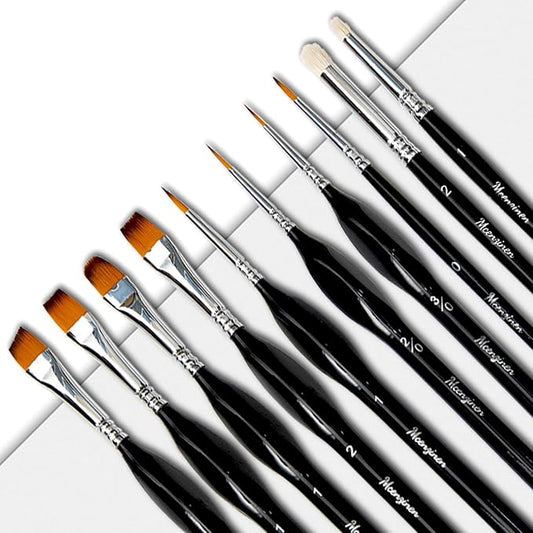 10 Pieces Exquisite Detail Paint Brush Set with Copper Tube and Special Double - Wire - Binding Process，Birch Wood Pen,Triangular Grip. Suitable Oil, Watercolour, Acrylic, Digital Painting