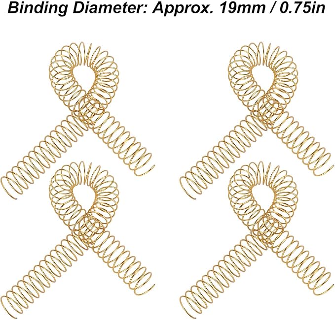 100pcs Total Spiral Binding Coil, 170 Sheets Capacity 4:1 Pitch and 48 Loops 360 Degree Rotation Wire Binding Spines for Size Paper of 8.5 x 11inch, Set Kit for A4 (Gold)