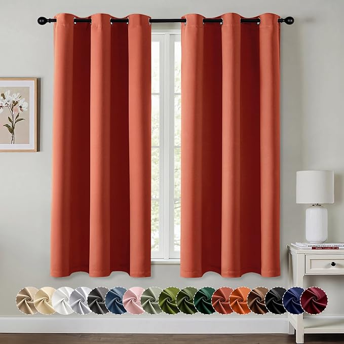 MIULEE Burnt Orange Blackout Curtains - Thermal Insulated Noise Reduction Room Darkening Drapes for Bedroom Living Room Kitchen Terracotta Rust Fall Decor, Grommet Top, 40 x 54 Inches Long, 2 Panels