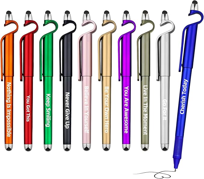 10 Pcs Motivational Ballpoint Pens Batch, Office Snarky Phone Holder and Touch Screen Stylus Pen, Black Ink Encouragement Quotes,Inspirational Gifts for School and Corporate Office Supplies