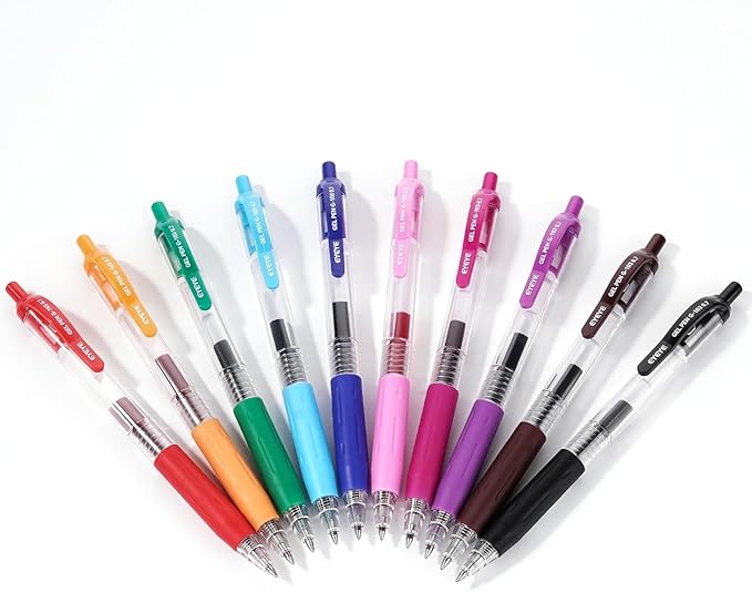 EYEYE G-103 Retractable Gel Pens Medium Point, Pack of 10 Assorted Colors 0.7mm Gel Ink Pen Quick Dry, Ballpoint Pen Fine Point Smooth Writing Pens for for Office School Supplies
