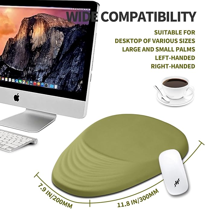 Hokafenle Ergonomic Mouse Pad Wrist Support, Terraced Slope Carpal Tunnel Wrist Pad for Mouse with Unibody Memory Foam, Wrist Rest Pain Relief Mousepad (Khaki Green, 11.8x7.9 in)