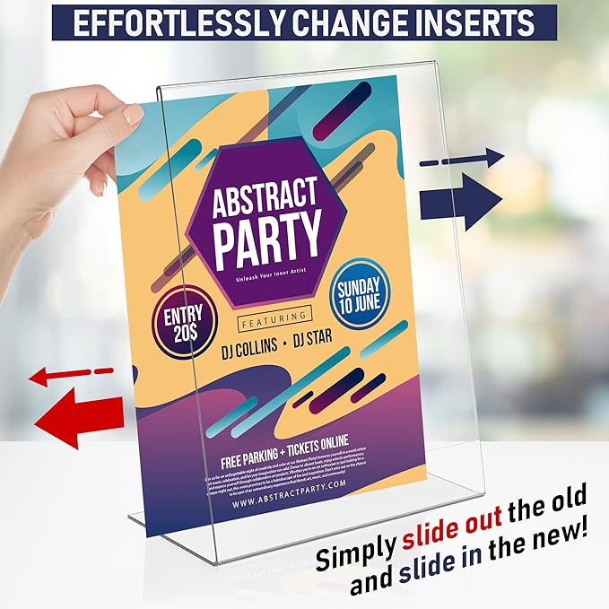 Acrylic Sign Holder 8.5 x 11, Slant Back Display Stand, A-Frame Flyer Display for Office, Menu Holder, and Table Signs. Acrylic Stands for Paper and Sign Frame, Perfect for Tabletop Use (6 Pack)